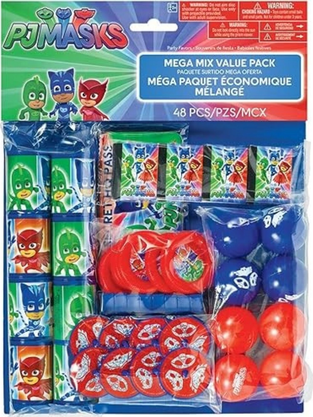 PJ Masks Mega Mix Value Pack - Red, Blue, Green Party Favors (48 pcs)